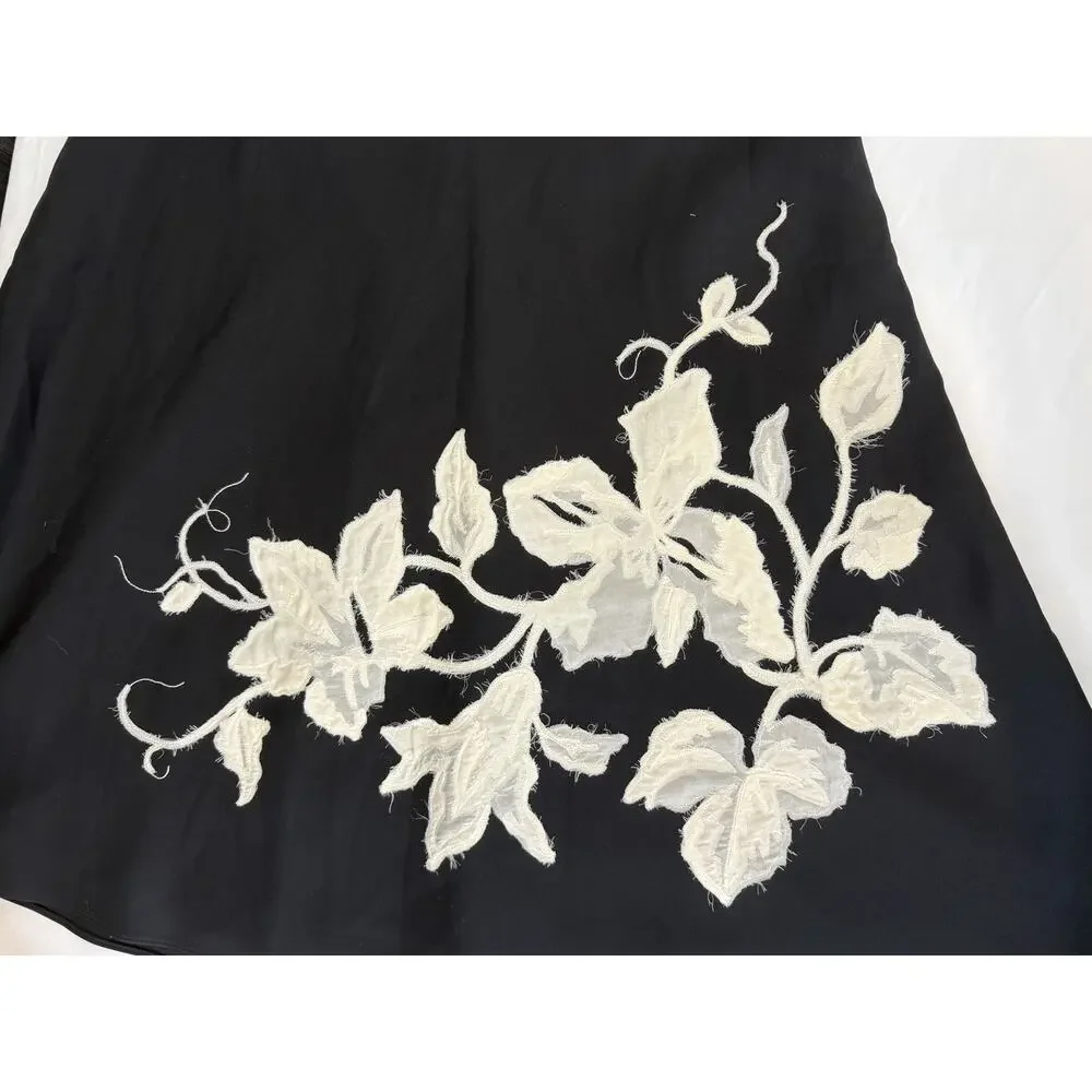 Ellen Tracy Women's Size 8 Black Floral Appliqué Midi A-Line Skirt NWT Ret $398